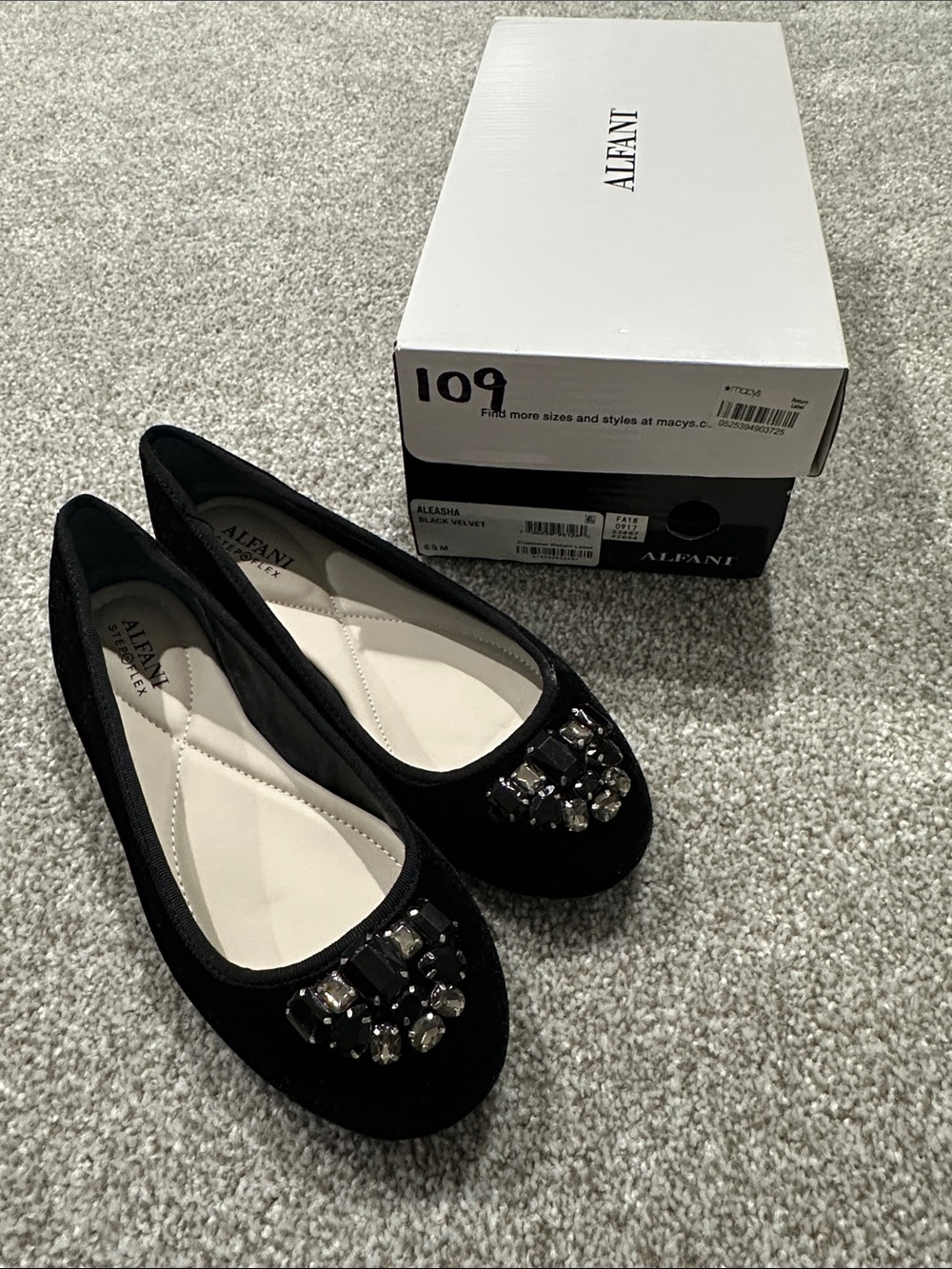 Alfani Black Jeweled Velvet Ballet Flats